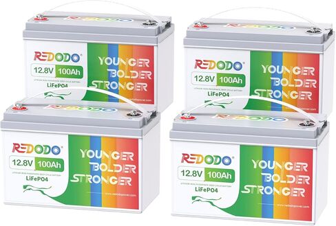 Redodo 4 Pack 12V 100ah LifePo4 بطارية ، بطاريات دورة عميقة مع 100A BMS ، المجموعة 31 بطاريات لمدة 10 سنوات مدى الحياة ، 4000-15000 دورة ، مثالية للربع ، المنزل الشمسي ، محرك التصيد ، البحرية ، القارب in Kuwait
