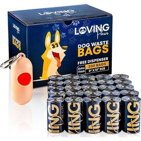 LOVING Paws Dog Poop Bags, Leak Proof and Extra Thick Waste Bag Rolls for Dogs, Free Dispenser With Stainless Steel Leash Clip, 350 Count, Unscented in Saudi Arabia
