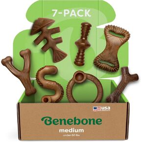 Benebone 2-Pack Wishbone/Dental Durable Dog Chew Toys, Dog Toys for Aggressive Chewers, Real Bacon, Made in USA, Medium in Kuwait