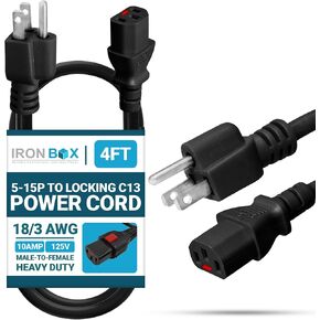 Ironbox Electric 5-15p إلى قفل C13 Power Rocks - 10A ، 125V ، 18/3 AWG - UL CABLES POWER CABLES - سلك التوصيل الثقيل وتوصيل الموصل للكمبيوتر ، الشاشة ، مركز البيانات والمزيد (4 أقدام ، أسود) in Kuwait