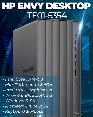 HP Envy Desktop PC ، Intel I7-14700 (حتى 5.4 جيجا هرتز) ، Intel UHD Graphics 770 ، Windows 11 Pro ، Microsoft Office Pro Lifetime ، محرك أقراص DVD الخارجي (64 جيجابايت ذاكرة الوصول العشوائي in Saudi Arabia