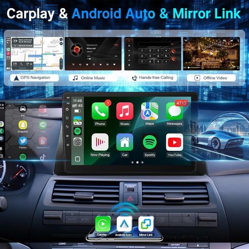 Radio for Honda Accord 8th 2008 2008 2010 2012 2013 مع Carplay & Android Auto ، شاشة 10.1 بوصة مع كاميرا النسخ الاحتياطي بلوتوث GPS التنقل (تناسب هوندا أكورد 2008-2013) in Kuwait