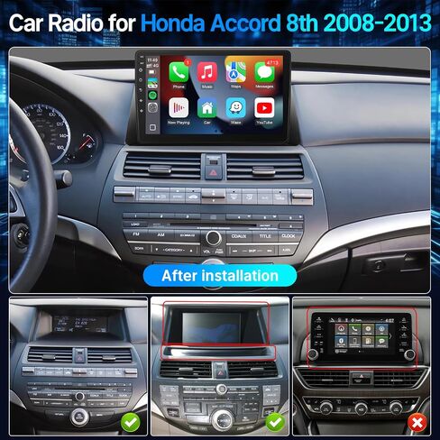 Radio for Honda Accord 8th 2008 2008 2010 2012 2013 مع Carplay & Android Auto ، شاشة 10.1 بوصة مع كاميرا النسخ الاحتياطي بلوتوث GPS التنقل (تناسب هوندا أكورد 2008-2013) in Kuwait