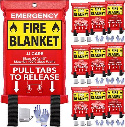JJ CARE Fire Blanket – 7 Packs with Hooks and Gloves – Emergency Fire Blanket for Home & Kitchen, High Heat Resistant Fire Suppression Blankets for Home Safety, Kitchen, and Camping in Saudi Arabia