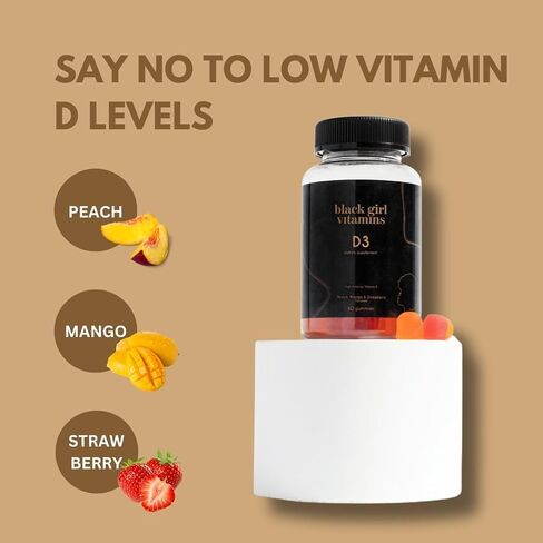 Black Girl Vitamins - Vitamin D3 Gummies, for Immune, Energy, and Bone Support, 2000IU (50mcg) per Serving, Gluten-Free, (Multi-Flavored), 60ct in Saudi Arabia