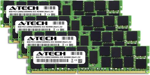 مجموعة A-Tech 32GB (4 × 8 جيجا بايت) RAM لـ Dell Precision R5500 ، R7610 ، T1600 ، T3610 ، T5600 ، T5610 ، T7500 ، T7610 | DDR3 1600MHz PC3-12800 ECC RDIMM 2RX4 1.5V ترقية ذاكرة الخادم المسجلة in Saudi Arabia