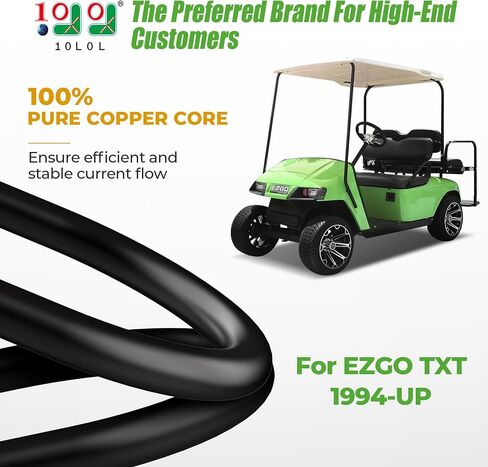 كابلات بطارية عربة الجولف 4 قياسات لـ 36 فولت و48 فولت EZGO TXT 1994-UP، سلك تيار متردد/تيار متردد، مجموعة أسلاك نحاسية نقية لبطارية عربة الجولف مع عروات أسلاك شديدة التحمل - أسود وأخضر in Kuwait