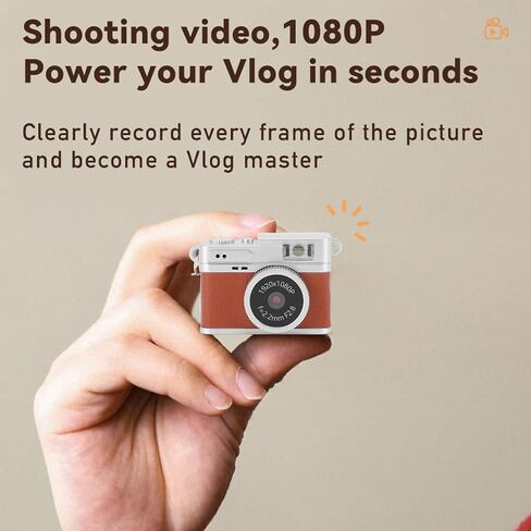 Retro Digital Camera, 160° Wide Angle 4 Filters for HD Recording, Pocket Keychain Cam Type C Charging, Loop Recording (Brown) in Saudi Arabia