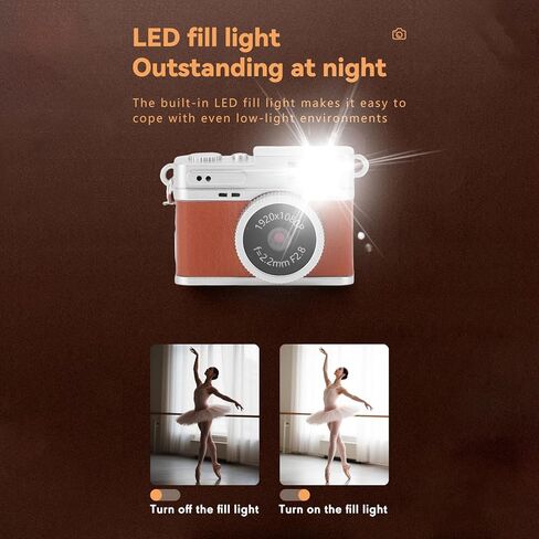 Retro Digital Camera, 160° Wide Angle 4 Filters for HD Recording, Pocket Keychain Cam Type C Charging, Loop Recording (Brown) in Saudi Arabia