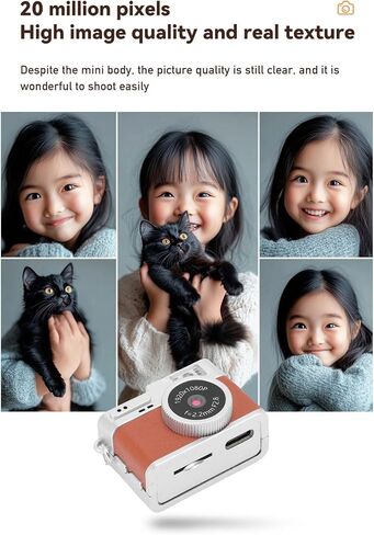 Retro Digital Camera, 160° Wide Angle 4 Filters for HD Recording, Pocket Keychain Cam Type C Charging, Loop Recording (Brown) in Saudi Arabia