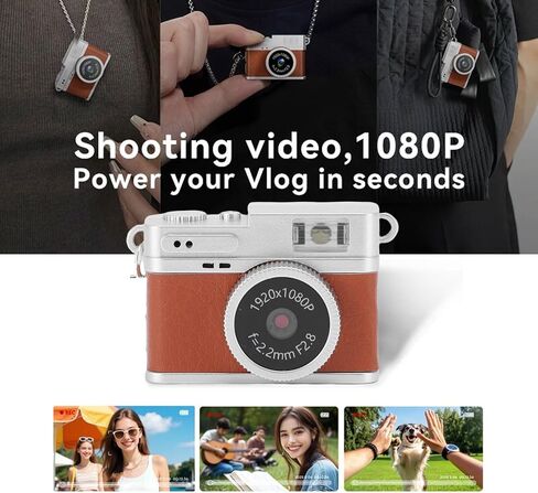 Retro Digital Camera, 160° Wide Angle 4 Filters for HD Recording, Pocket Keychain Cam Type C Charging, Loop Recording (Brown) in Saudi Arabia