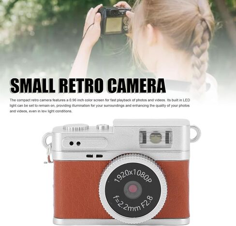 Retro Digital Camera, 160° Wide Angle 4 Filters for HD Recording, Pocket Keychain Cam Type C Charging, Loop Recording (Brown) in Saudi Arabia
