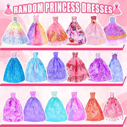 150 Pcs Doll Clothes and Accessories Playset with Dolls for Girls, Princess Gowns, Fashion Dresses, Swimsuits, Tops, Pants, Shoes, Bags Jewelrys in Closet for Doll Dress Up Fit for 11.5" Dolls in Kuwait