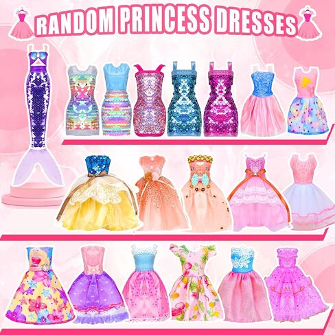 150 Pcs Doll Clothes and Accessories Playset with Dolls for Girls, Princess Gowns, Fashion Dresses, Swimsuits, Tops, Pants, Shoes, Bags Jewelrys in Closet for Doll Dress Up Fit for 11.5" Dolls in Kuwait
