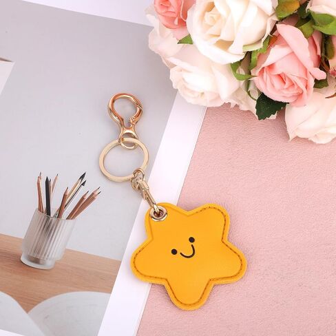 Cute Star Leather Keychain Holder, Waterproof Anti-Scratch Hidden GPS Tracker Case Cover Key chain with KeyRing Compatible with Airtag for Wallet Keys Bag Pet Backpack in Saudi Arabia