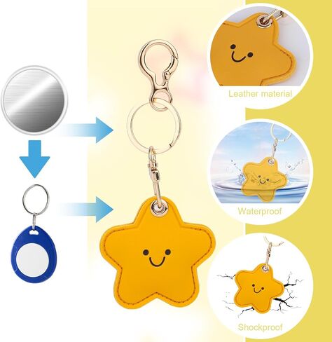 Cute Star Leather Keychain Holder, Waterproof Anti-Scratch Hidden GPS Tracker Case Cover Key chain with KeyRing Compatible with Airtag for Wallet Keys Bag Pet Backpack in Saudi Arabia