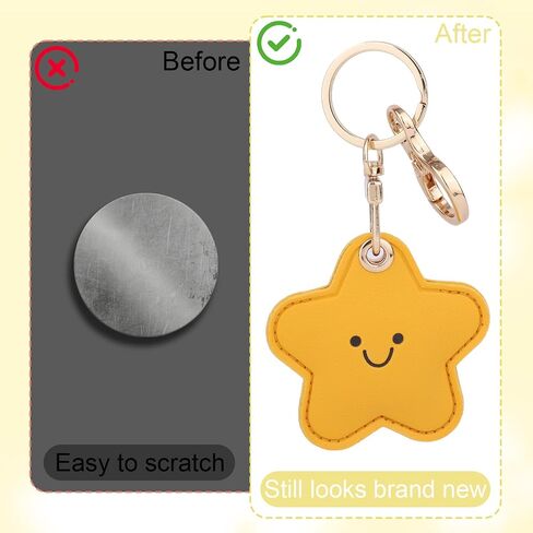 Cute Star Leather Keychain Holder, Waterproof Anti-Scratch Hidden GPS Tracker Case Cover Key chain with KeyRing Compatible with Airtag for Wallet Keys Bag Pet Backpack in Saudi Arabia