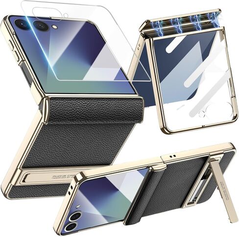 NINKI Screen Protector for Samsung Galaxy Z Flip 7 Case with Kickstand & Magnetic Hinge Protection,Shock-Absorption Stand for Galaxy Z Flip 7 Phone Case Leather for Samsung Z Flip 7 Cover Women White in Saudi Arabia