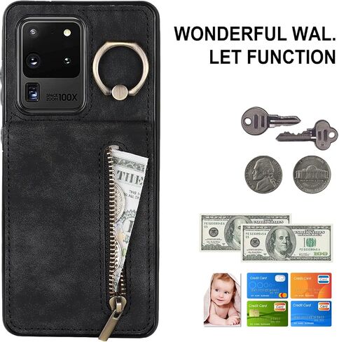 Asuwish Phone Case for Samsung Galaxy S20 Ultra 5G Wallet Wover مع واقي الشاشة وحامل بطاقة RFID RING RING LEATHERSESS S20ULTRA 20S S 20 A20 S2O 20ULTRA G5 نساء الرجال الأسود in Kuwait