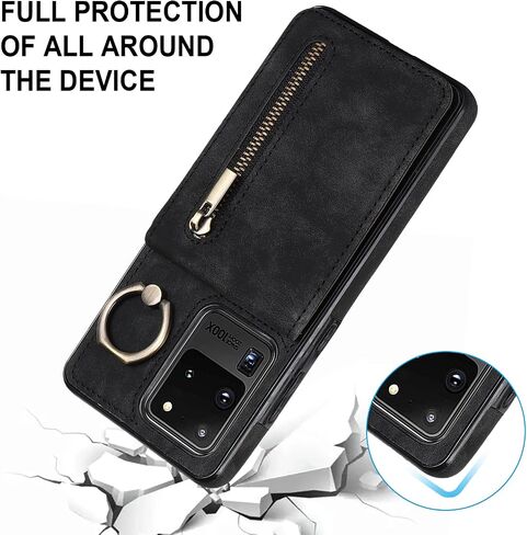 Asuwish Phone Case for Samsung Galaxy S20 Ultra 5G Wallet Wover مع واقي الشاشة وحامل بطاقة RFID RING RING LEATHERSESS S20ULTRA 20S S 20 A20 S2O 20ULTRA G5 نساء الرجال الأسود in Kuwait