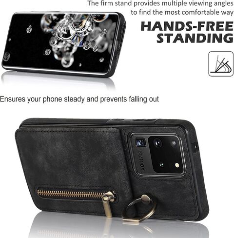 Asuwish Phone Case for Samsung Galaxy S20 Ultra 5G Wallet Wover مع واقي الشاشة وحامل بطاقة RFID RING RING LEATHERSESS S20ULTRA 20S S 20 A20 S2O 20ULTRA G5 نساء الرجال الأسود in Kuwait