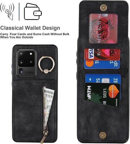 Asuwish Phone Case for Samsung Galaxy S20 Ultra 5G Wallet Wover مع واقي الشاشة وحامل بطاقة RFID RING RING LEATHERSESS S20ULTRA 20S S 20 A20 S2O 20ULTRA G5 نساء الرجال الأسود in Kuwait