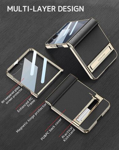 NINKI Screen Protector for Samsung Galaxy Z Flip 7 Case with Kickstand & Magnetic Hinge Protection,Shock-Absorption Stand for Galaxy Z Flip 7 Phone Case Leather for Samsung Z Flip 7 Cover Women White in Saudi Arabia