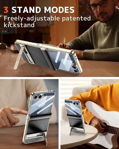 NINKI Screen Protector for Samsung Galaxy Z Flip 7 Case with Kickstand & Magnetic Hinge Protection,Shock-Absorption Stand for Galaxy Z Flip 7 Phone Case Leather for Samsung Z Flip 7 Cover Women White in Saudi Arabia