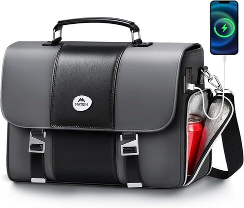 MATEIN Messenger Bag for Work with Cooler, Stylish PU Leather 15.6 Inch Men's Laptop Bag Briefcase with USB Charging Port, Waterproof Business Computer Crossbody Shoulder Satchel for Office Commuting in Saudi Arabia