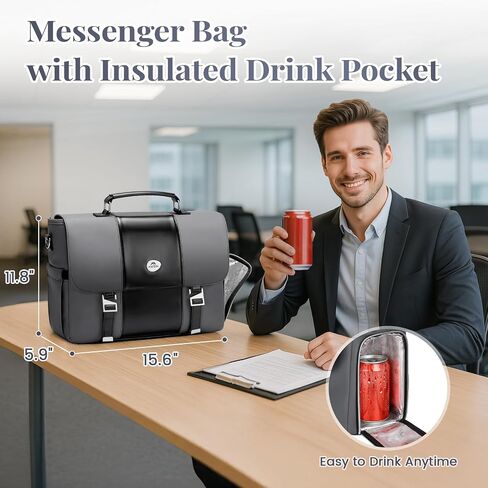 MATEIN Messenger Bag for Work with Cooler, Stylish PU Leather 15.6 Inch Men's Laptop Bag Briefcase with USB Charging Port, Waterproof Business Computer Crossbody Shoulder Satchel for Office Commuting in Saudi Arabia