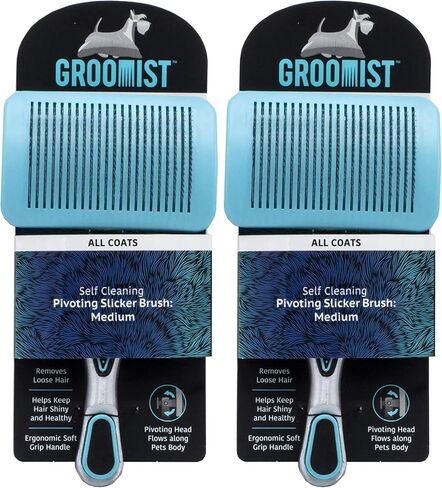 Groomist Slicker Dog Brush for Medium Dogs, with Ergonomic Handle | Self Cleaning Slicker Brush for Dogs | Pivoting Slicker Dog Brush for Shedding to Take Care of Loose Hairs and Mats in Saudi Arabia