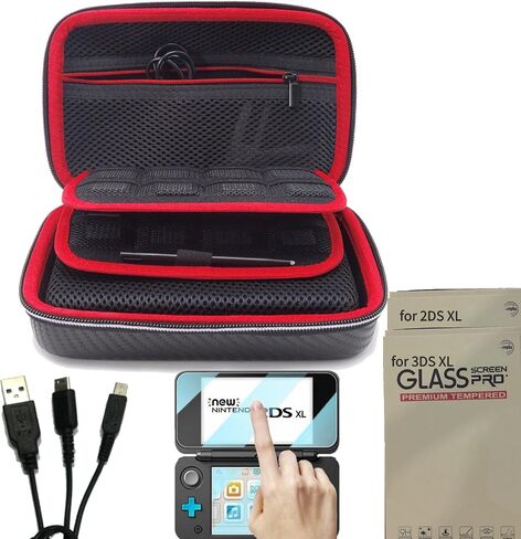 Jekarsy Three-in-One Kit For Nintendo 2DS XL, 3DS XL Includes Carrying Case, Front and Back Protector, Adapter Charger Cable in Saudi Arabia