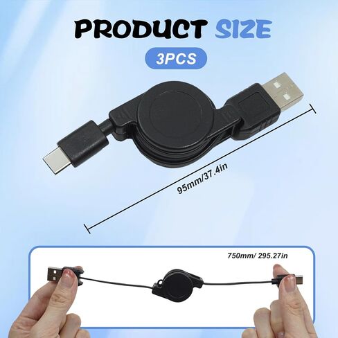 3 أجهزة كمبيوتر قابلة للسحب من شاحن الكبلات USB C القابل للتراجع ، وتصميم متين وخالي من التشابك متوافق مع سلسلة iPhone 16 ، و Samsung Galaxy S24 Ultra ، و Android ، وأكثر من ذلك للسيارات والسفر والاستخدام اليومي in Kuwait