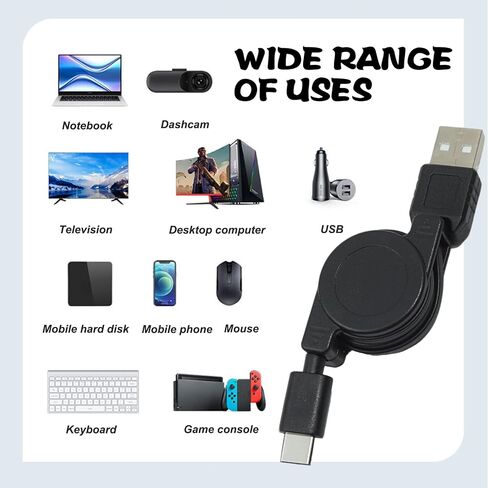 3 أجهزة كمبيوتر قابلة للسحب من شاحن الكبلات USB C القابل للتراجع ، وتصميم متين وخالي من التشابك متوافق مع سلسلة iPhone 16 ، و Samsung Galaxy S24 Ultra ، و Android ، وأكثر من ذلك للسيارات والسفر والاستخدام اليومي in Kuwait