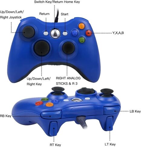 Wired Controller Replacement for Xbox 360 Joypad Vibration Gamepad Joystick for PC Controller for Windows 7/8 / 10(Blue） in Saudi Arabia