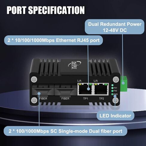 Mini Industrial 2 Port Ethernet Switch مع فتحة SFP ، مفتاح شبكة Gigabit المتصلب الذي يدعم قفرة DIN ، 12 ~ 48VDC مدخلات الطاقة ، -40 درجة فهرنهايت إلى 176 درجة فهرنه in Kuwait