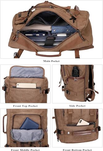 WITZMAN Canvas Backpack Vintage Travel Backpack Large Laptop Bags Convertible Shoulder Rucksack(A519-1 Brown) in Saudi Arabia