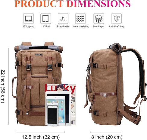 WITZMAN Canvas Backpack Vintage Travel Backpack Large Laptop Bags Convertible Shoulder Rucksack(A519-1 Brown) in Saudi Arabia