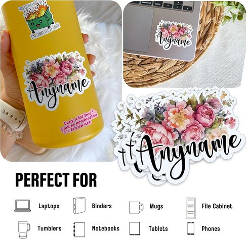 Custom Name Sticker Personalized Vintage Flowers Name Decal Stickers Waterproof Die-Cut Vinyl Laptop, Water Bottle, Kindle, Phone, Mug, Tumbler, Funny Birthday Gifts for Her Him in Saudi Arabia