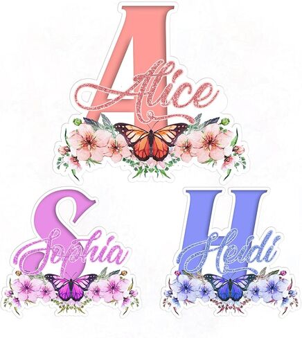 Custom Monogram Sticker Personalized Initial Name Stickers Customized Letter Name Flower Theme Decor Waterproof Vinyl Decal for Water Bottle Laptop Car Tumbler Cup Cars Birthday Gift for Boy Girl Kid in Saudi Arabia