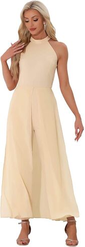 Allegra K Elegant Jumpsuit for Women's Summer Sleeveless Halter Neck Belted Wedding Chiffon Wide Leg Dressy Jumpsuits in Kuwait