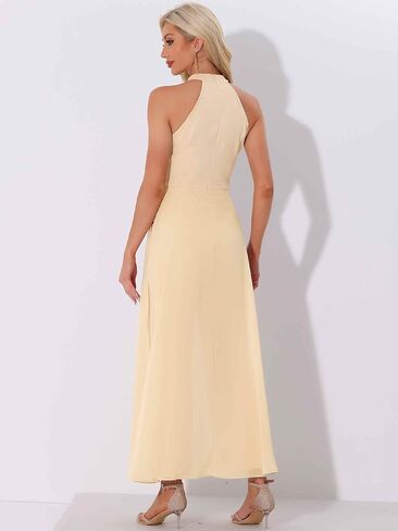 Allegra K Elegant Jumpsuit for Women's Summer Sleeveless Halter Neck Belted Wedding Chiffon Wide Leg Dressy Jumpsuits in Kuwait