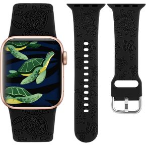سلاحف البحر المحفورة بحزام الرياضة المتوافق مع Apple Watch Band 38mm 40mm 41mm ، النساء اللطيفات الليزر الناعمة للسيليكون المطبوعة باستبدال Iwatch Band Series 7 6 5 4 3 2 1 SE in Saudi Arabia