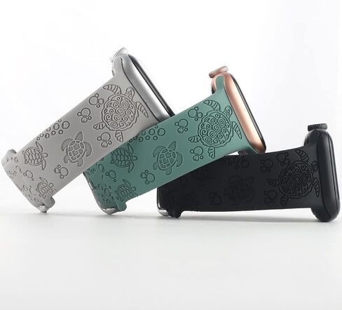 سلاحف البحر المحفورة بحزام الرياضة المتوافق مع Apple Watch Band 38mm 40mm 41mm ، النساء اللطيفات الليزر الناعمة للسيليكون المطبوعة باستبدال Iwatch Band Series 7 6 5 4 3 2 1 SE in Saudi Arabia