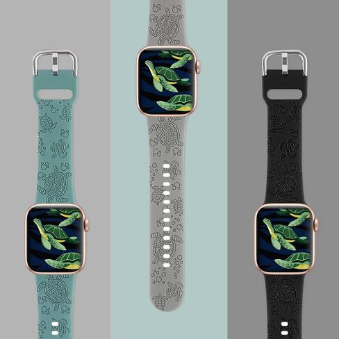 سلاحف البحر المحفورة بحزام الرياضة المتوافق مع Apple Watch Band 38mm 40mm 41mm ، النساء اللطيفات الليزر الناعمة للسيليكون المطبوعة باستبدال Iwatch Band Series 7 6 5 4 3 2 1 SE in Saudi Arabia