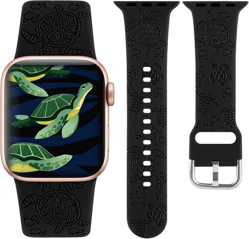 سلاحف البحر المحفورة بحزام الرياضة المتوافق مع Apple Watch Band 38mm 40mm 41mm ، النساء اللطيفات الليزر الناعمة للسيليكون المطبوعة باستبدال Iwatch Band Series 7 6 5 4 3 2 1 SE in Saudi Arabia