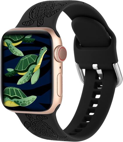سلاحف البحر المحفورة بحزام الرياضة المتوافق مع Apple Watch Band 38mm 40mm 41mm ، النساء اللطيفات الليزر الناعمة للسيليكون المطبوعة باستبدال Iwatch Band Series 7 6 5 4 3 2 1 SE in Saudi Arabia