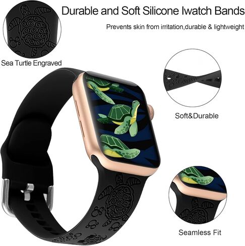 سلاحف البحر المحفورة بحزام الرياضة المتوافق مع Apple Watch Band 38mm 40mm 41mm ، النساء اللطيفات الليزر الناعمة للسيليكون المطبوعة باستبدال Iwatch Band Series 7 6 5 4 3 2 1 SE in Saudi Arabia