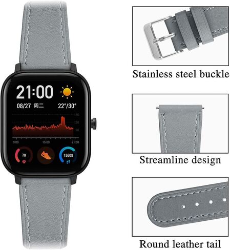 FitTurn Leather WatchBand Compatible with WNH IDW25/Faweio IDW26/Fitpolo IDW208P Smart Watch, Genuine Leather Replacement Sport Wrist Strap Bracelet with Stainless Metal Buckle in Kuwait