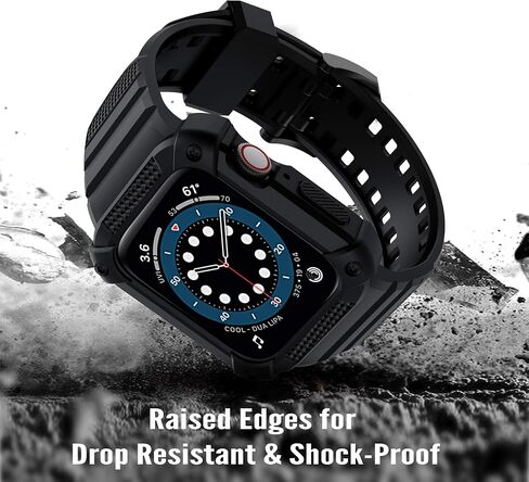 Gelishi متوافق مع Apple Watch Band 45mm 44mm 42mm ، الرجال القضية الواقية الوعرة المصد مع فرقة رياضية العسكرية العسكرية لمراقبة سلسلة 8 7 6 SE 5 4 3 2 ، Black in Kuwait